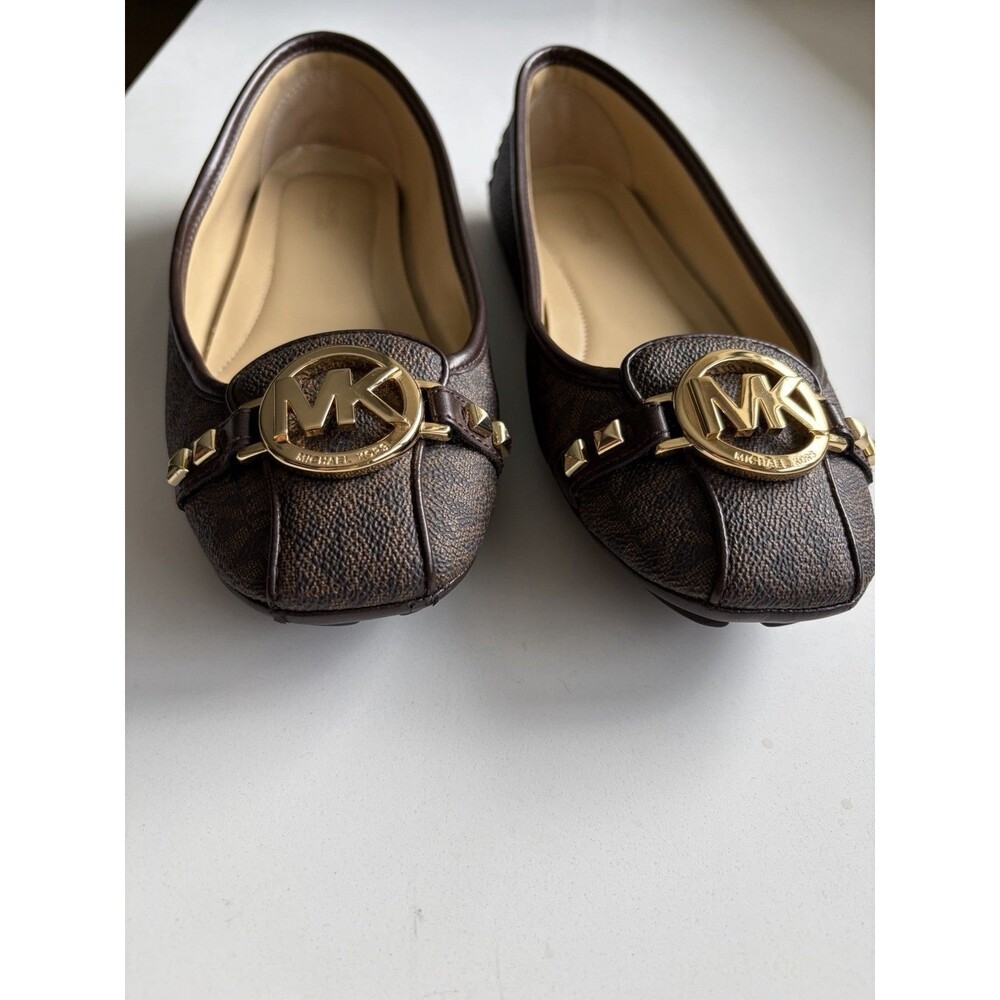 Michael Kors Women’s Brown Logo Leather Ballet Flats Slip On Round Toe US 9 - Picture 3 of 4